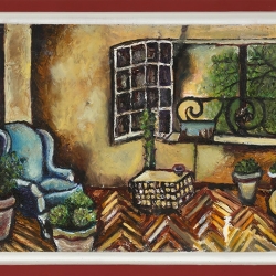 Parquet Floor and cactus - Framed oil on board - 60cm by 40cm