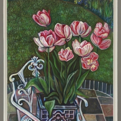Pot of Tulips - Framed Acrylic on Board - 53cm by 75.5cm