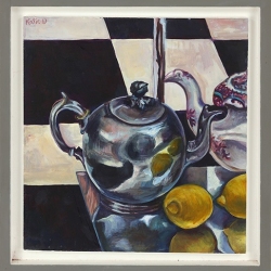 Teapot and Lemons - Framed acrylic on board - 48cm by 49cm